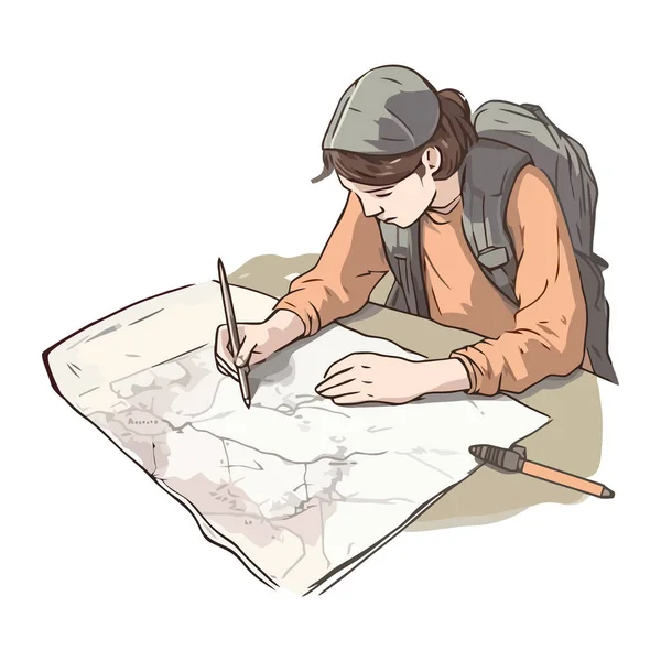 Ізольовані Пішохідні Подорожі Однією Людиною Мапа Ескізів Значка Пригод — стоковий вектор