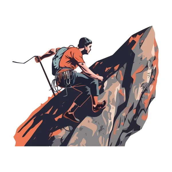 Muscular Athlete Conquers Mountain Peak Icon Isolated — Stock Vector