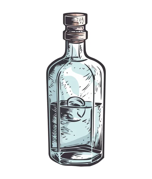 Botella Vidrio Transparente Con Whisky Fresco Interior Icono Aislado — Archivo Imágenes Vectoriales