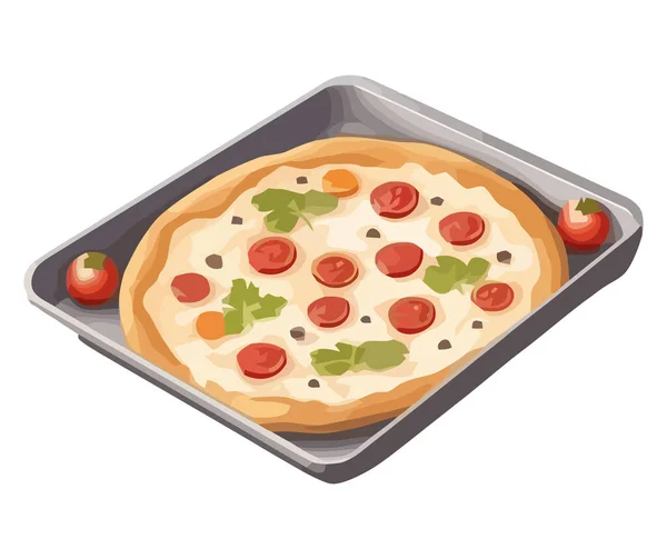 Čerstvě Upečená Pizza Mozzarellou Salámovou Ikonou Izolované — Stockový vektor