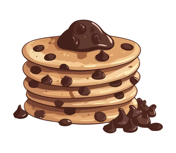 Tumpukan Pancake Dengan Ikon Coklat Dan Krim Terisolasi - Stok Vektor