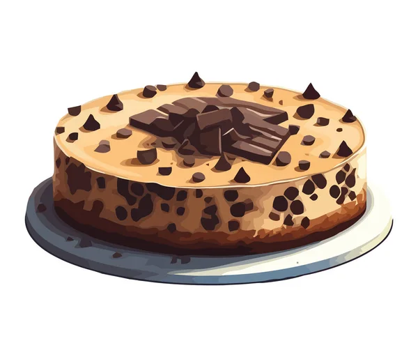 Assiette Dessert Sucrée Avec Icône Glaçage Crème Chocolat Isolé — Image vectorielle