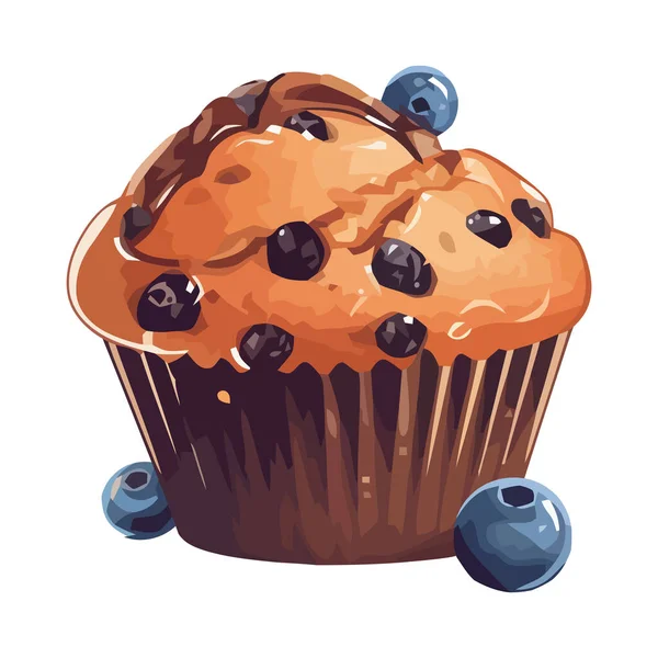 Tecknad Cupcake Med Färska Blåbär Och Icon Isolerad — Stock vektor