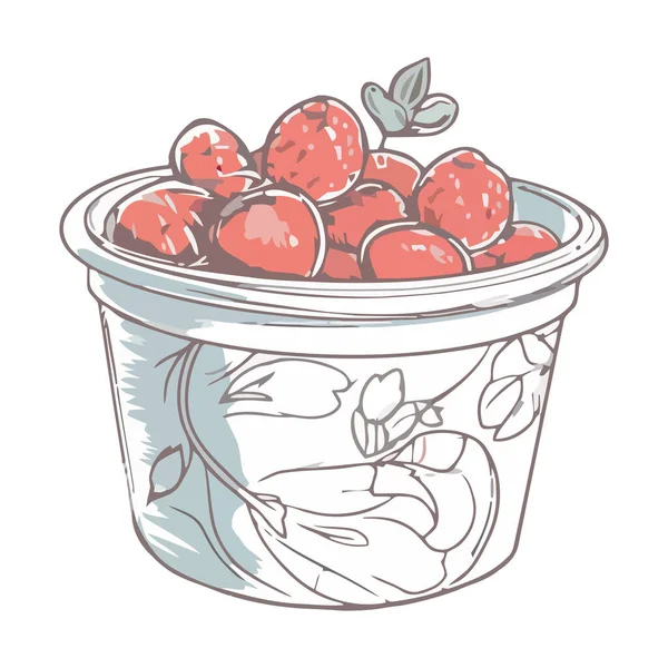 Färsk Ekologisk Frukt Skål Illustration Ikon Isolerad — Stock vektor