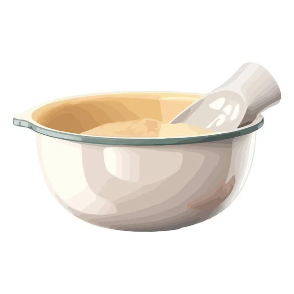 黄碗中的有机汤 与勺子图标隔离 — 图库矢量图片