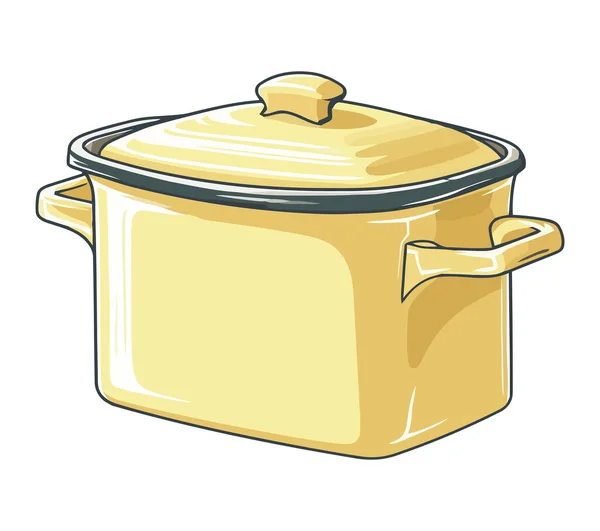 Yellow Saucepan Cooking Soup Icon Isolated — Stock Vector