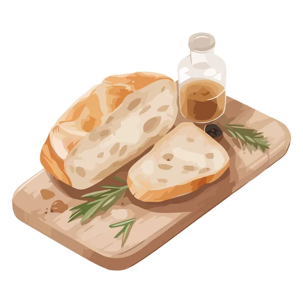 Pão Gourmet Fresco Com Ícone Ervas Orgânicas Isolado —  Vetores de Stock
