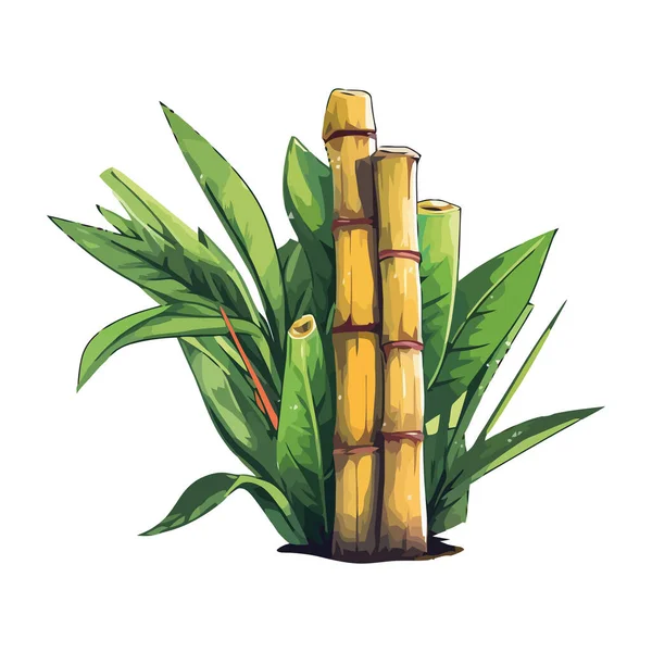 Hojas Verdes Frescas Ícono Del Haz Brotes Bambú Aislado — Vector de stock