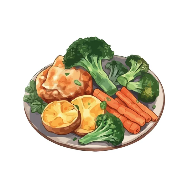 Salada Legumes Frescos Ícone Dieta Vegetariana Isolado — Vetor de Stock