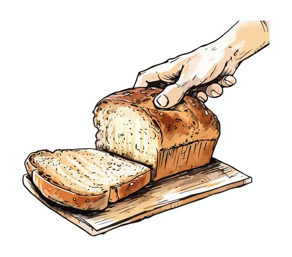 Mão Com Ilustração Pão Gourmet Ícone Farinha Fresca Isolada — Vetor de Stock