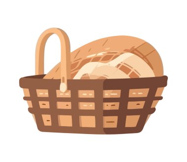 Piknik sepeti ikonunda taze gurme ekmeği izole edildi