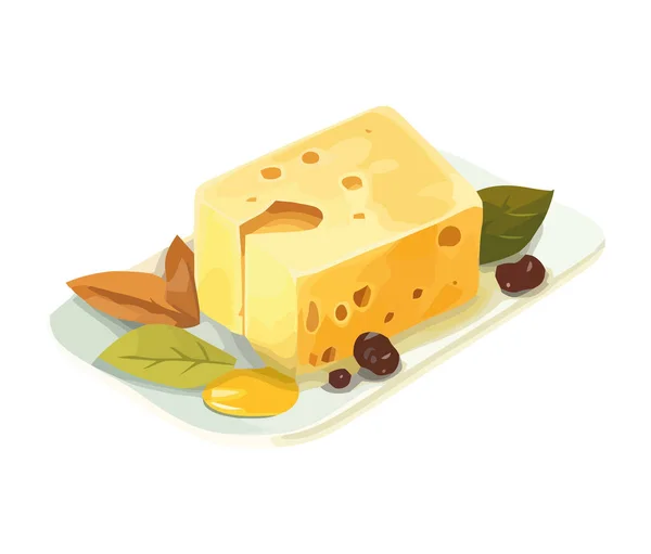 Fresh Gourmet Cheese Plate Organic Ingredients Icon Isolated — Stock Vector