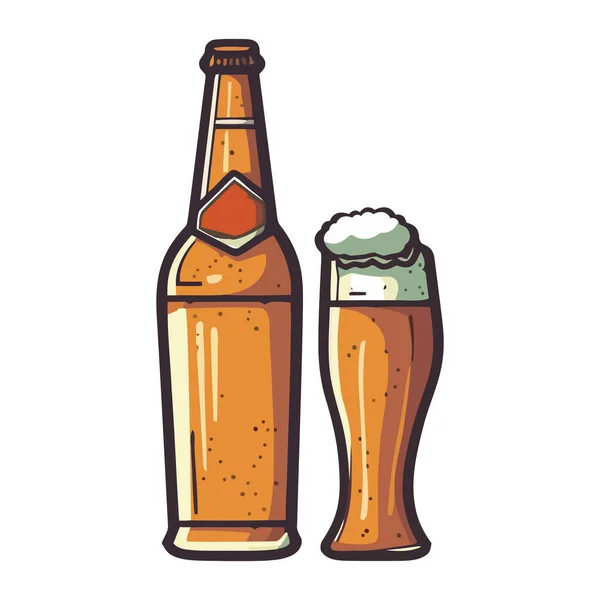 Taza Cerveza Espumosa Botella Icono Celebración Aislado — Archivo Imágenes Vectoriales