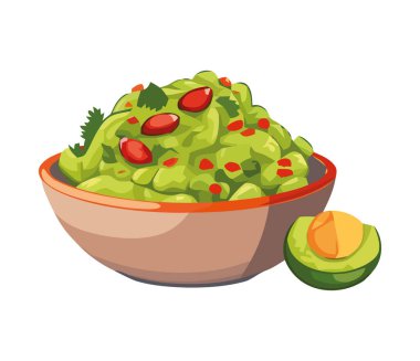 Olgun avokado ikonlu taze vejetaryen salata kasesi.