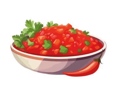 Taze taze kırmızı biber ve kişniş ikonu izole edilmiş.