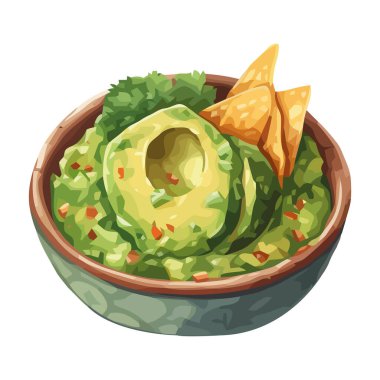 Kase ikonunda nachos ile taze guacamole izole