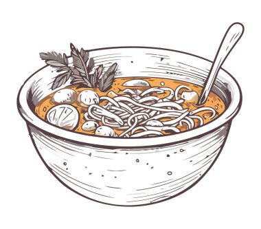 Çanak çömlek ikonunda taze organik sebze çorbası.
