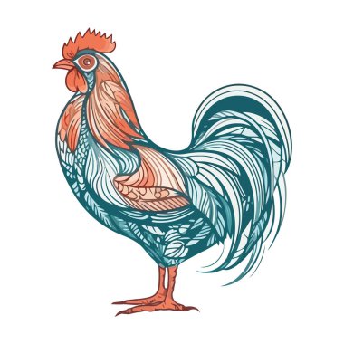 Ayakta duran horoz kırsal çiftlik yaşamını sembolize eder.