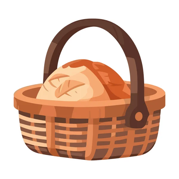 stock vector Fresh bread in wicker basket icon isolated