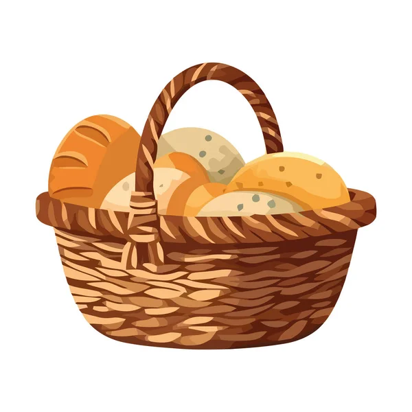 Свіжий Органічний Хліб Плетений Кошик Векторні Значки Ізольовані — стоковий вектор