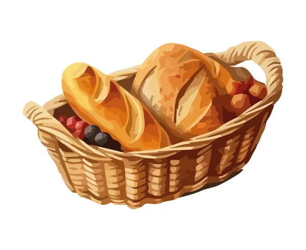 Świeży Kosz Chleba Zdrowa Ikona Przekąski Izolowane — Wektor stockowy