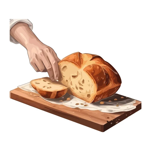 Handgjort Bröd Bakat Med Ekologisk Vetemjöl Ikon Isolerad — Stock vektor