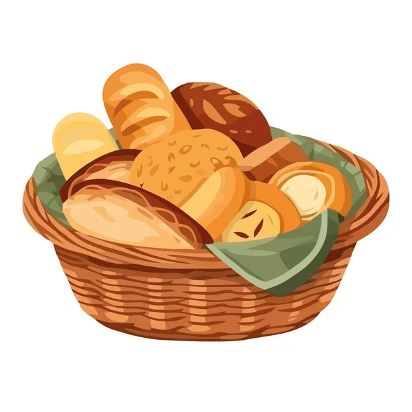 Φρέσκο Βιολογικό Γεύμα Ψωμί Σνακ Ένα Καλάθι Εικονίδιο Απομονωμένο — Διανυσματικό Αρχείο