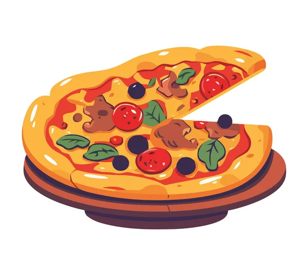Bakad Pizzabit Med Salami Ikon Isolerad — Stock vektor