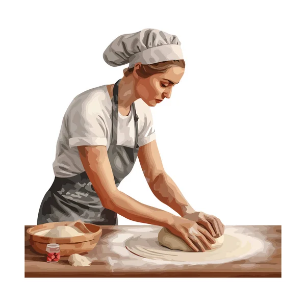Kucharz Ugniatający Ciasto Domowej Roboty Ikonę Chleba Izolowane — Wektor stockowy