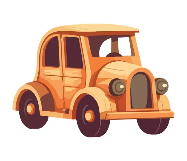 Retro Wooden Car Childhood Toy Icon Isolated — Stock Vector