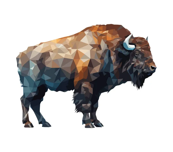 Large Horned Bison Vector Icon Isolated — Stock Vector
