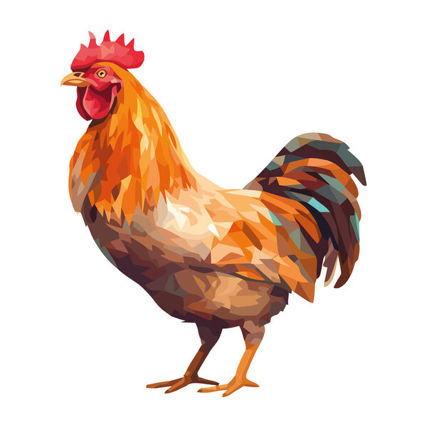 Cute rooster standing on white background icon isolated