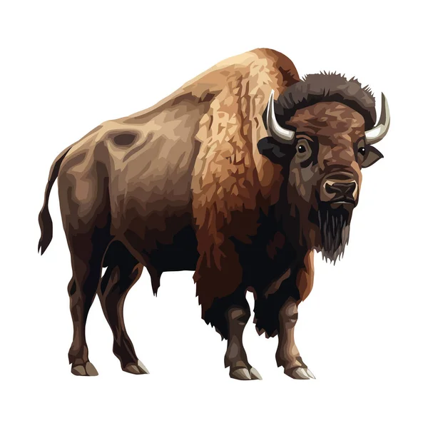 Debout Bison Fort Une Icône Animal Mignon Isolé — Image vectorielle