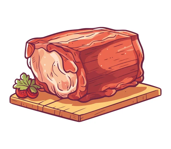 Vers Varkensvlees Steak Houten Tafel Icoon Geïsoleerd — Stockvector