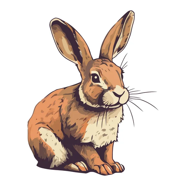 毛茸茸的小兔子坐着 快乐而可爱的图标被孤立了 — 图库矢量图片