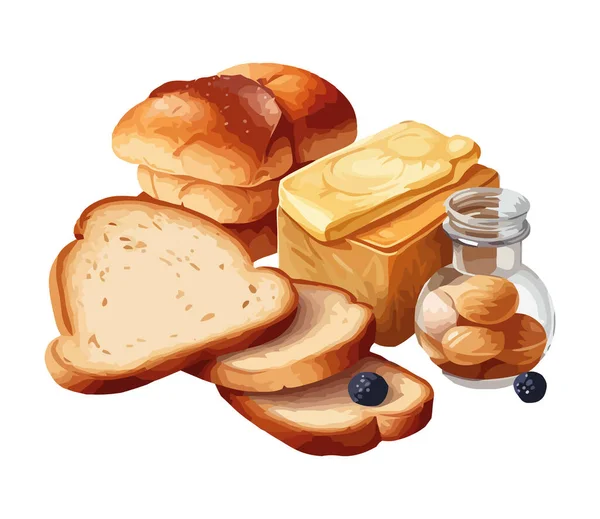 Φρεσκοψημένο Ψωμί Και Γλυκό Μέλι Βούτυρο Εικονίδιο Απομονωμένο — Διανυσματικό Αρχείο