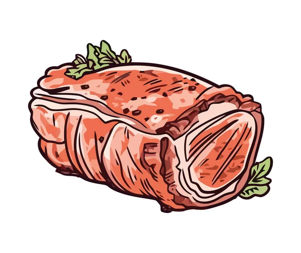 焼きポークステーキ 新鮮なハーブのガーニッシュ 健康的な食事のアイコン孤立 — ストックベクタ