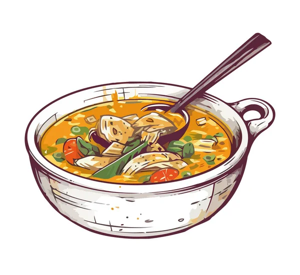 Sup Mie Yang Baru Dimasak Dengan Ikon Sayuran Yang Terisolasi - Stok Vektor