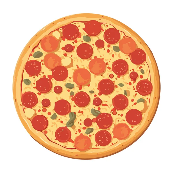 用分离的新鲜配料图标烹调的美食披萨 — 图库矢量图片