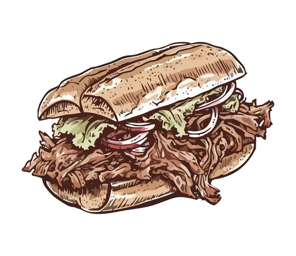 肉と野菜のアイコンが隔離されたグルメサンドイッチ — ストックベクタ