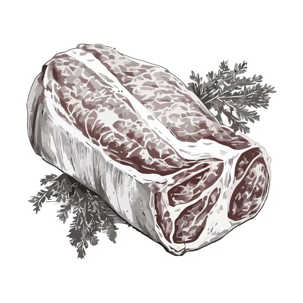 Steak Porc Fraîchement Tranché Assaisonné Avec Des Herbes Icône Isolé — Image vectorielle