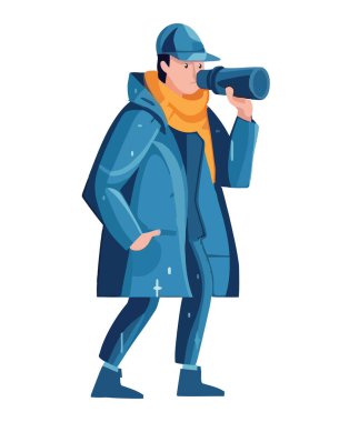 Elinde teleskopla yürüyen takım elbiseli bir adam izole edilmiş.