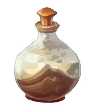 Şeffaf cam kabın üzerindeki antika şişe büyüsü izole edilmiş.