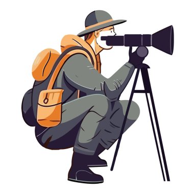 Oturan adam el ele tutuşan teleskopu izole etti.