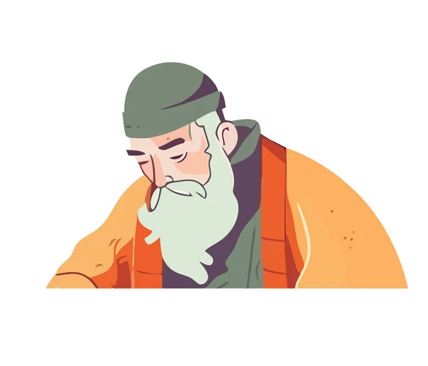 stock vector old man bearded sleep character isolated