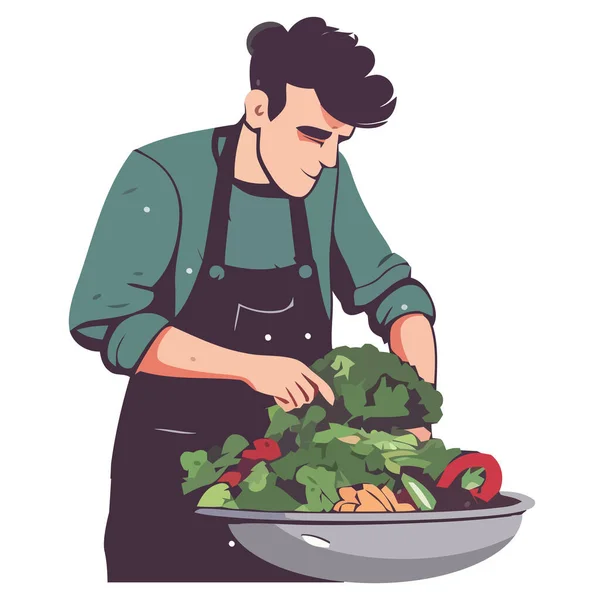 Chef Man Cutting Fresh Vegetables Isolated — Stock Vector