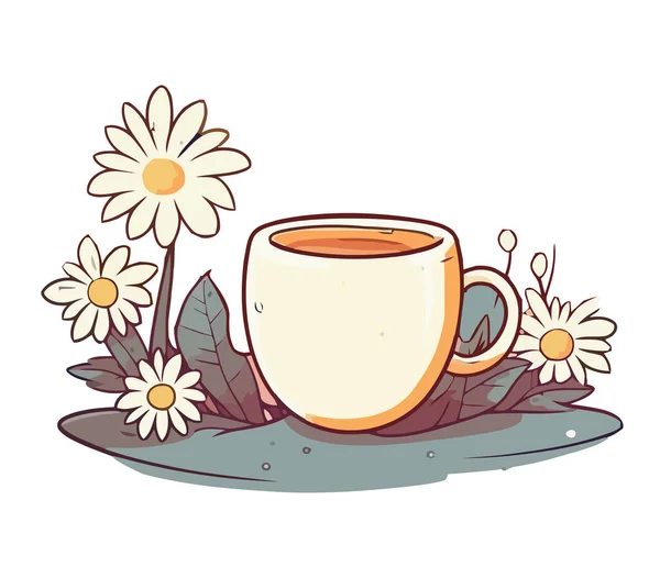 Гарячий Чай Ромашки Милому Кухоль Ізольовані — стоковий вектор