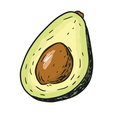 Taze avokado dilimi, sağlıklı atıştırmalıklar, doğa gurme ikonu izole edilmiş.
