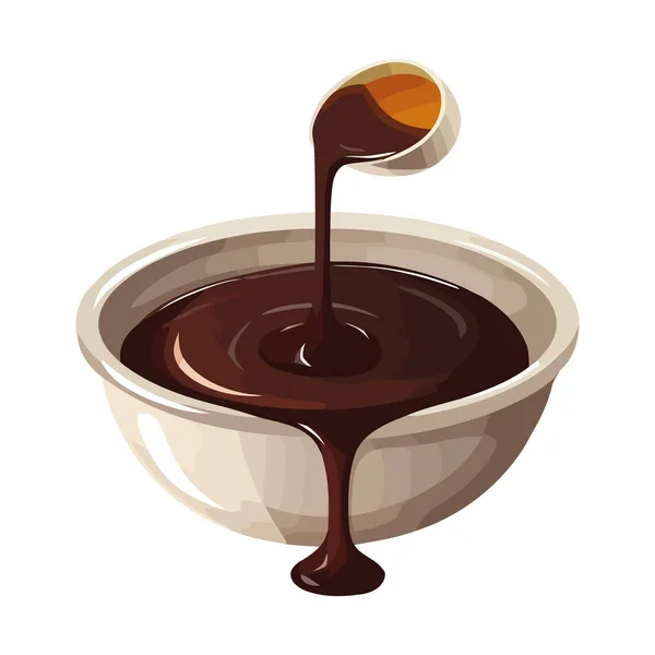 Derreter Gotas Chocolate Ícone Tigela Sobremesa Gourmet Isolado — Vetor de Stock