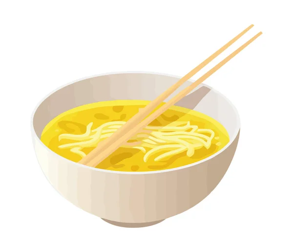 Gourmet Ramen Noodles Bowl Chopsticks Icon Isolated — Stock Vector